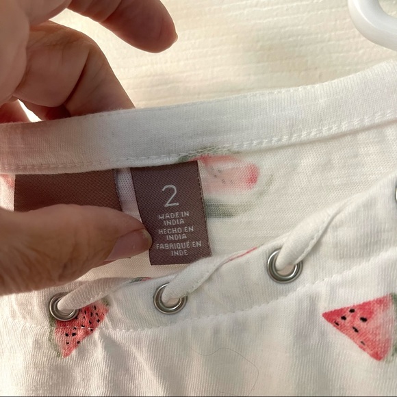 Chicos White 100%Cotten T Shirt with Neck detailing and Watermelon Print - Picture 3 of 7